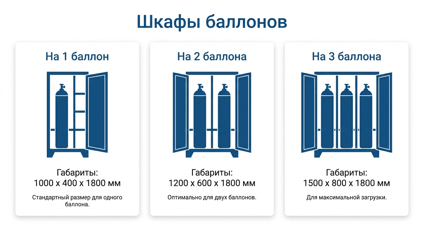 Типоразмеры шкафов для газовых баллонов на 1-3 баллона