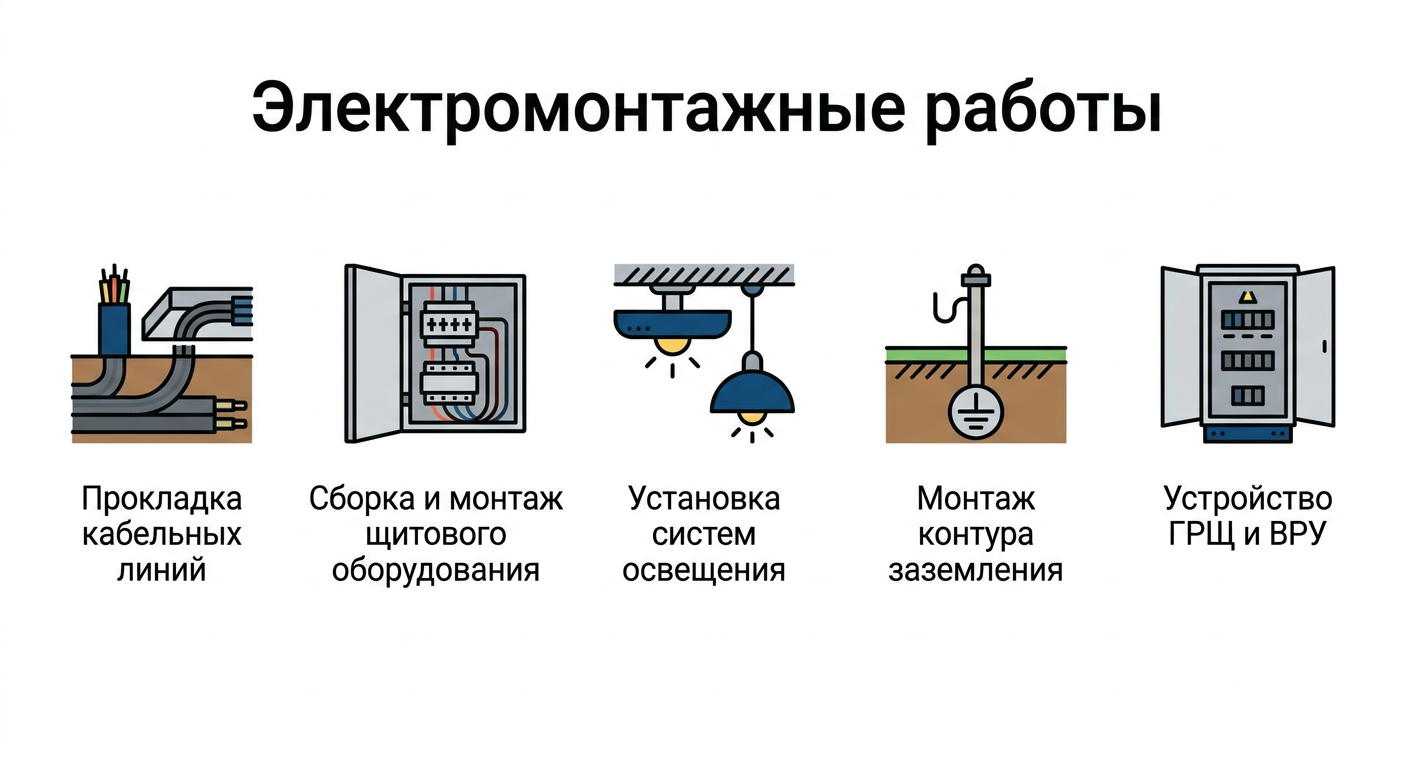 Электромонтажные работы: пять видов от кабеля до ГРЩ