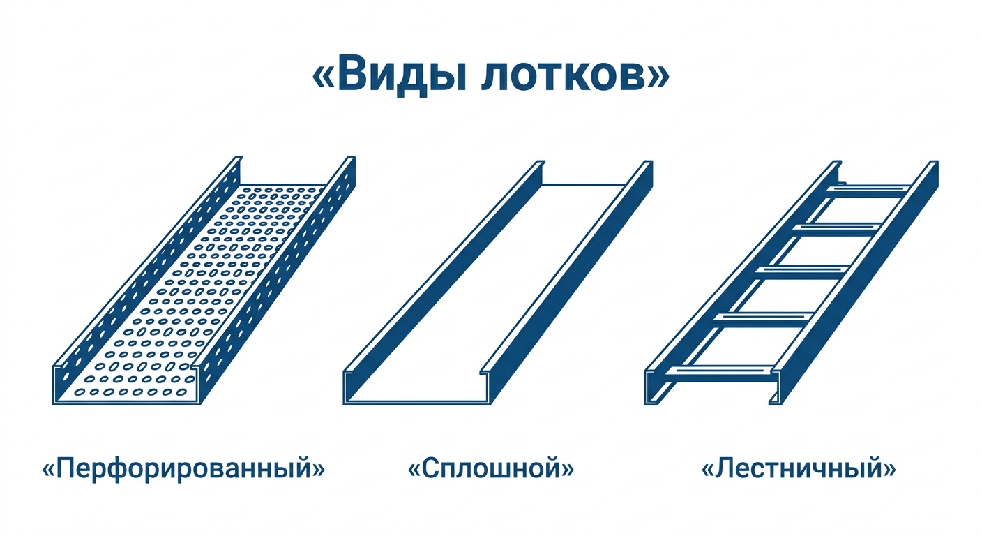 Виды кабельных лотков: перфорированный, сплошной, лестничный