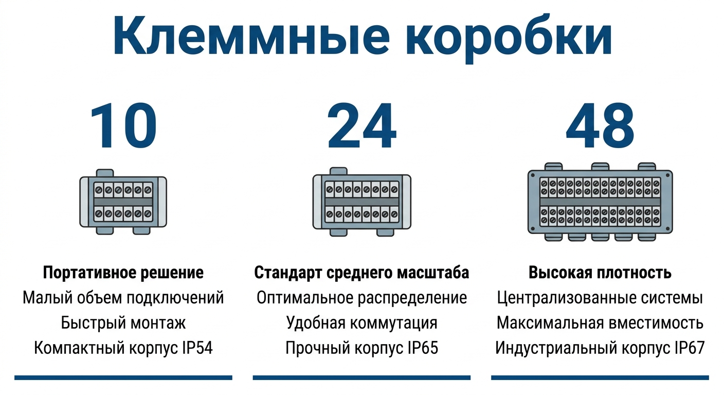Клеммные коробки по числу зажимов 10-48