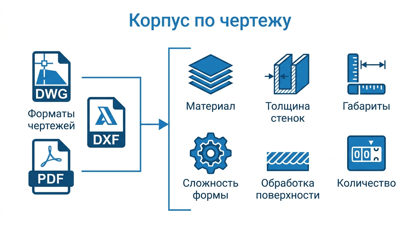 Корпус по чертежам заказчика: форматы DWG DXF PDF