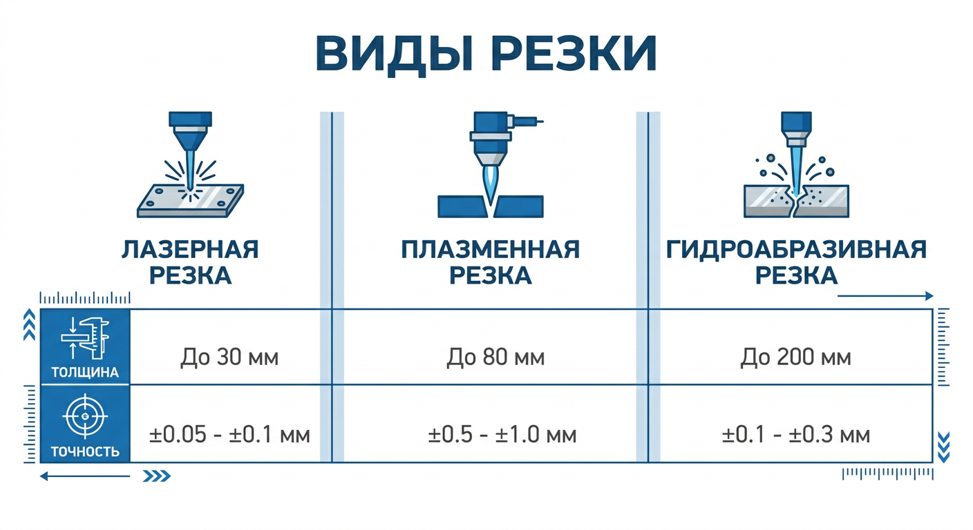 Сравнение видов резки листового металла: лазер, плазма, гидроабразив