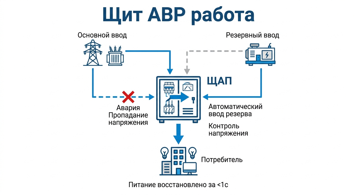 Как работает щит АВР ЩАП: переключение на резерв