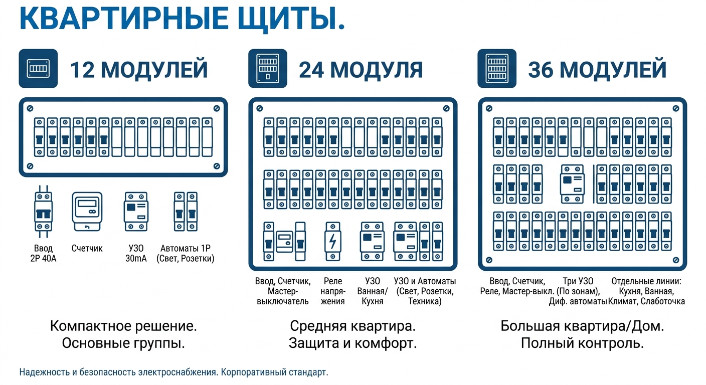 Квартирные щиты ЩК на 12-36 модулей