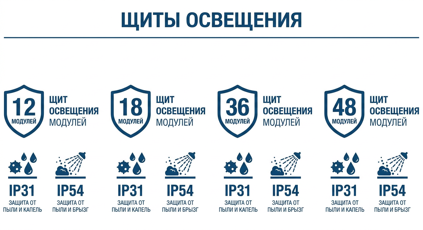 Щиты освещения 12-48 модулей, IP31 и IP54